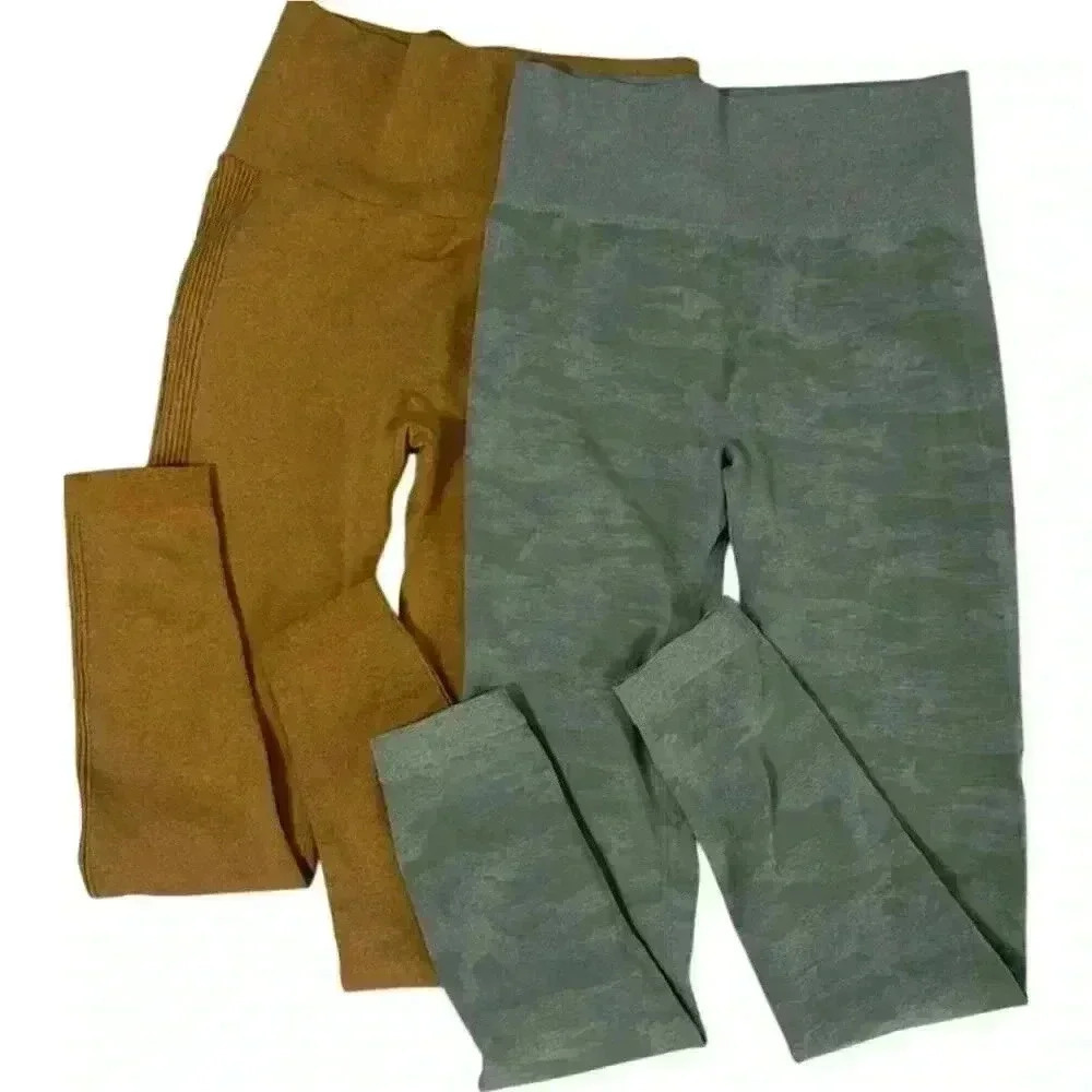 Set (2) LANTECH Women's Seamless High Waist Yoga Athletic Leggings Size Small